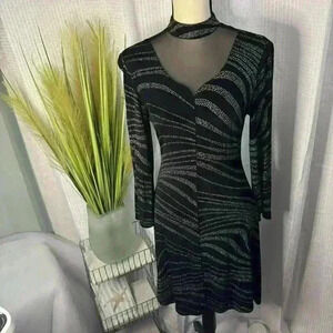 Joseph Ribkoff Women’s 8 Formal Dress Black & Silver Long Sleeve High Mesh Neck
